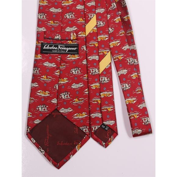 Salvatore Ferragamo Red Iceberg Penguins Silk Necktie Tie - Picture 4 of 6